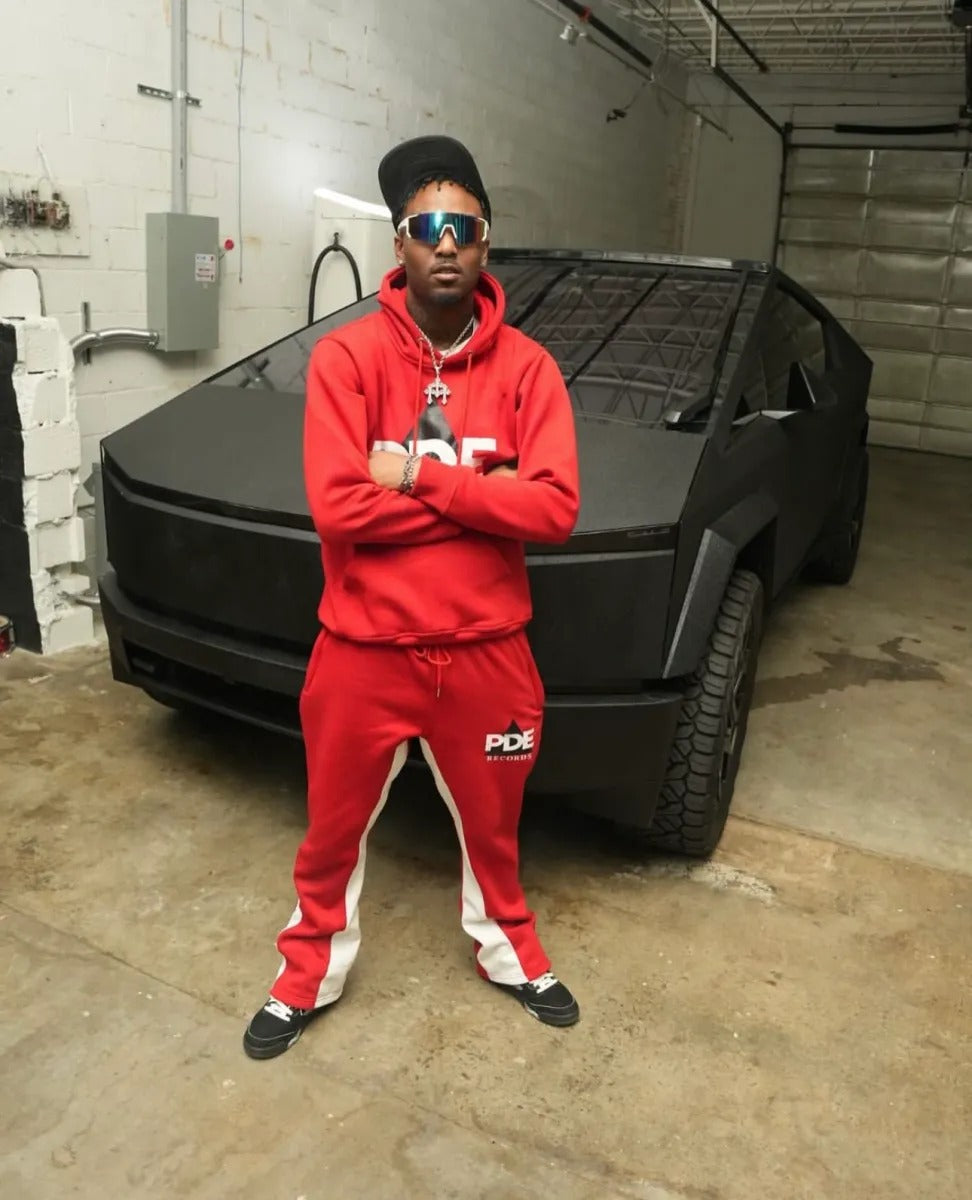 PDE Hoodie & Flare Pants Set in red